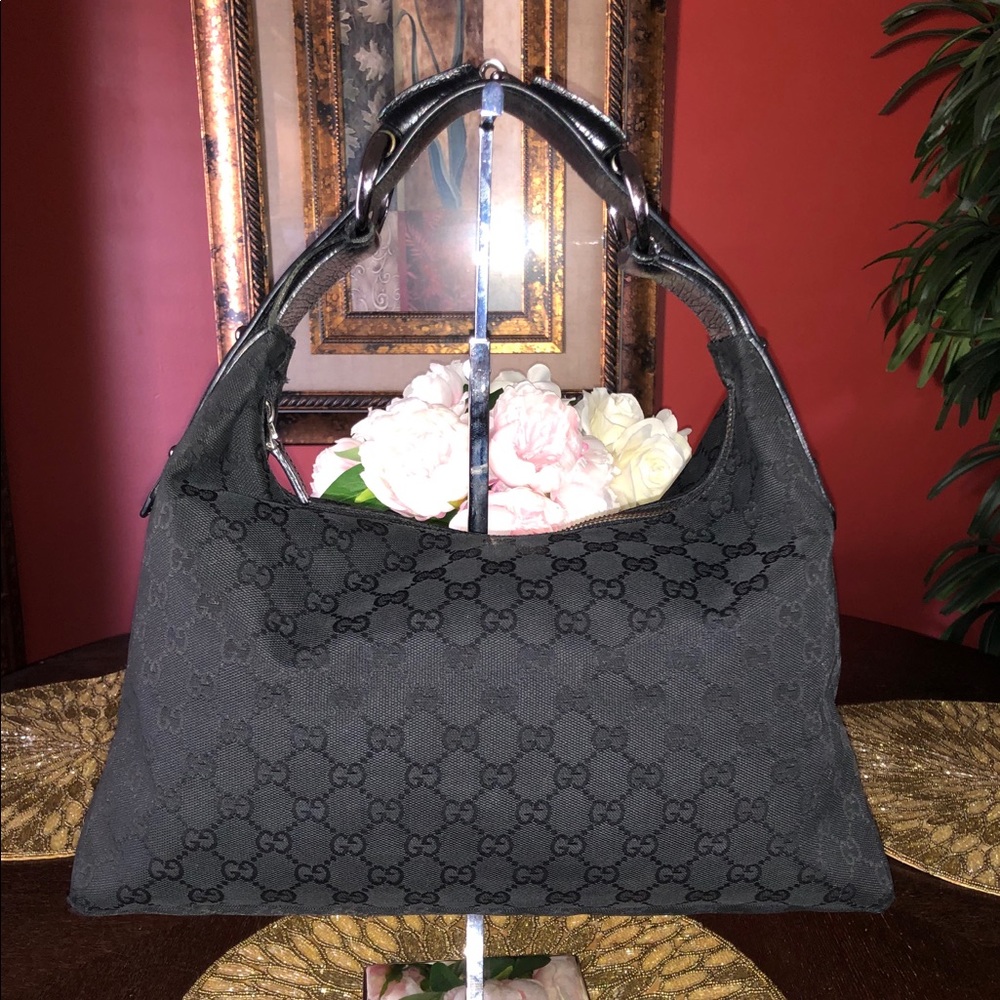 Black Gucci Horsebit Hobo Bag